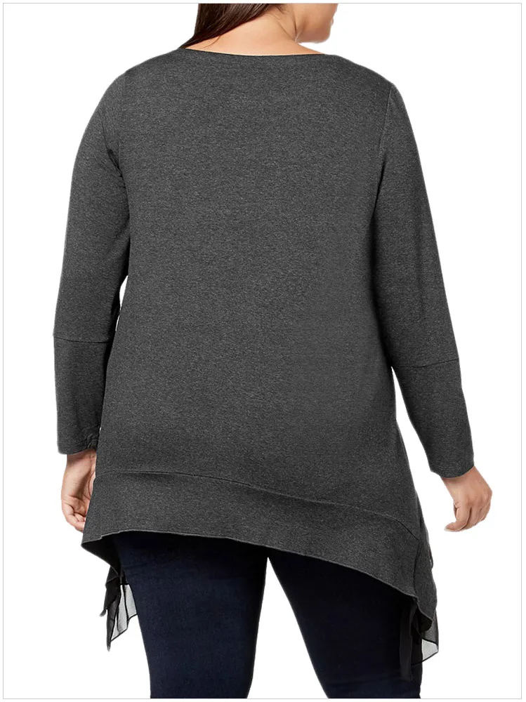 5XL размера плюс, женская блузка, Осень-зима, женская с длинным рукавом, с оборками, необычная Длинная блузка, рубашка, большой размер, Женская туника, топы