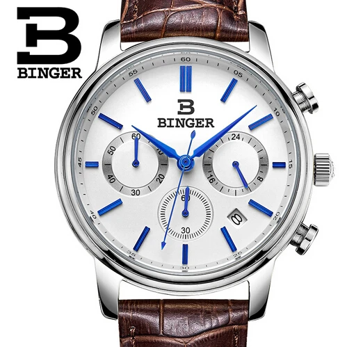 Модные Простые стильный Топ люксовый бренд Бингер Часы Мужчины Корова кожаный
