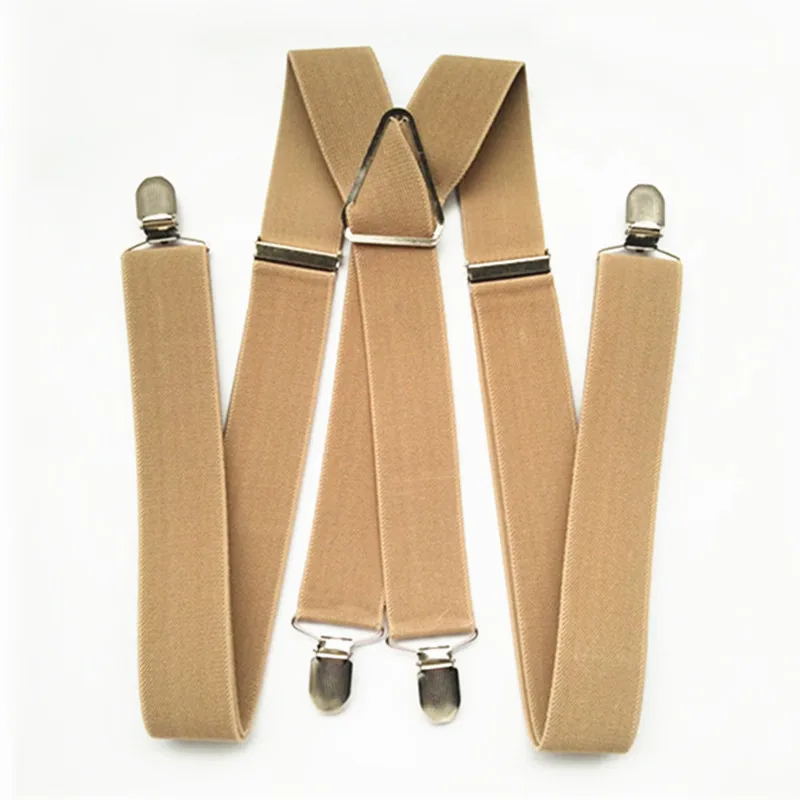 BD054-L XL XXL Size Khaki Tan Color 3.5cm Width 4 Clips Adult Suspenders Adjustable Elastic X Back Pants Braces Suspender Men