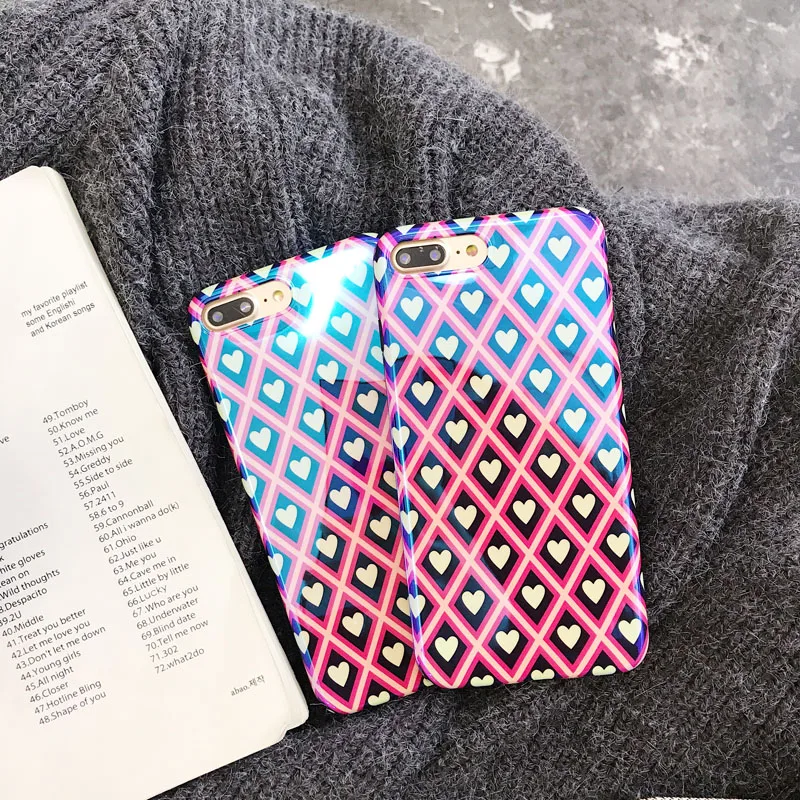 Fashion Blu-ray Geometry Diamond Rhombus Case for iPhone X 10 Glossy Soft Silicon Capa 7 8 6 6S Plus Heart Etui |