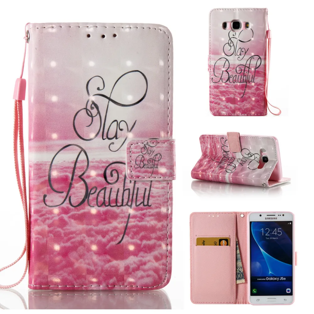 Оставаться красивой 3D красочные картины бумажник флип стенд сумка для Samsung Galaxy J5
