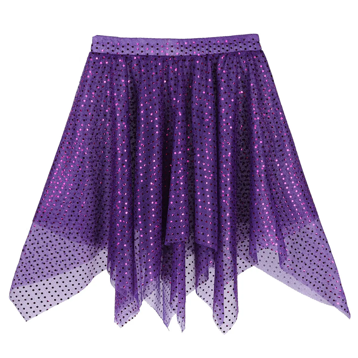 Purple Женский Блестящий купальник для гимнастики, Одежда для танцев, асимметричная юбка в горошек для латинских танцев, костюм для взрослых, Женская юбка для танцев - Цвет: Purple