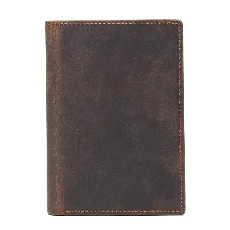 Deep Brown Мужской кошелек из натуральной кожи Crazy Horse кожаный бумажник для паспорта винтажный Ретро мужской кожаный кошелек держатель для карт - Цвет: Deep Brown