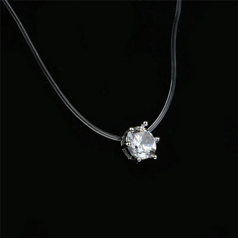 Elegant Floating Illusion Silver Clavicle Zircon Pendant Necklace Invisible Line | Украшения и аксессуары