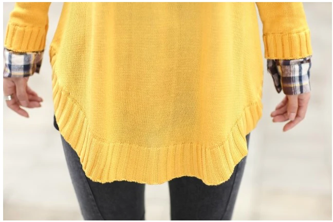 Free shipping 2014 autumn new fashion women's shirt collar in the long section hedging sweater coat | Женская одежда