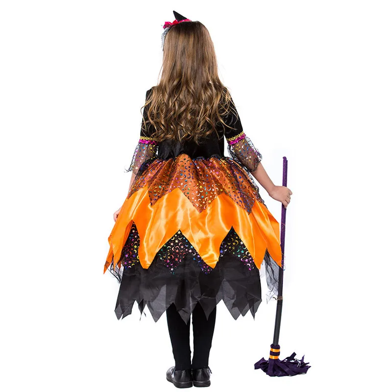 S-XL Girls Halloween Sorceress Costume for Children kids Magician Witch Cosplay Carnival Purim stage show Masquerade party dress |