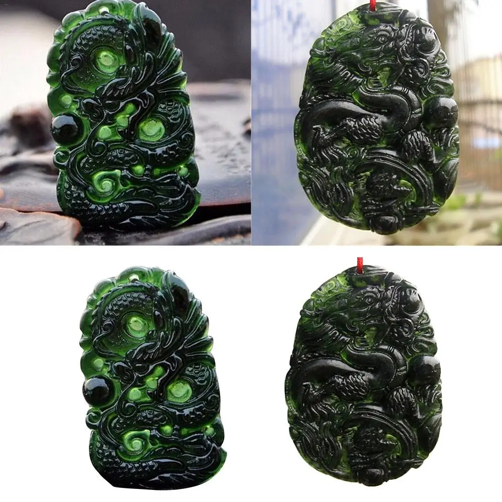 Natural Dark Green Jade Pendant Chinese Dragon Shaped Lucky Women Men's Amulet Jades Jewelry Pendants Handmade Crafts Ornaments | Дом и