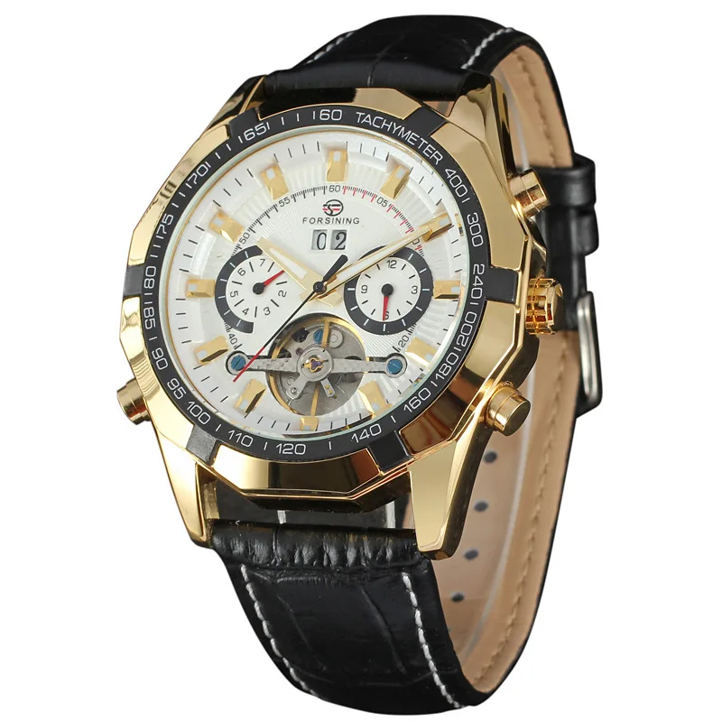 50 шт./лот 2016 FORSINING Мужчины Гент Черный Tourbillon Дата Винтаж Механические Часы DHL
