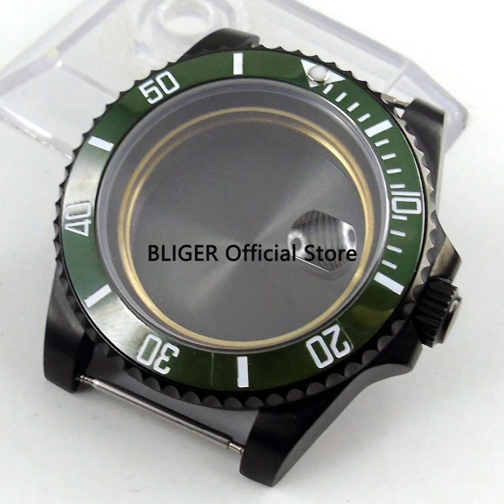 

Sapphire Glass 40mm Green Ceramic Bezel Solid Black PVD Coated Watch Case Fit For ETA 2836 MIYOTA 8215 8205 Movement C1-F