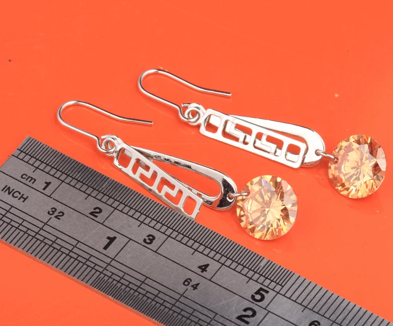 Потрясающий круглый коричневый Champange оранжевый Morganite 925 серебро Мода падение