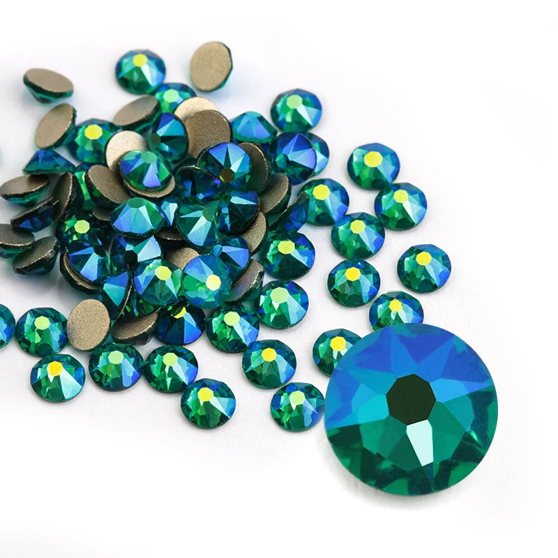 

8 big 8 small SS20(4.8-5.0mm) Green Zircon AB 3D Nail Art Decoration Rhinestones Silver Flatback Rhinestones Glitter Gems