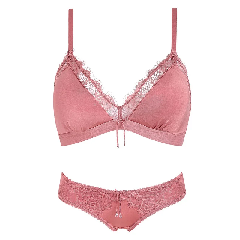 Pink Varsbaby Французский сексуальный стиль без косточек комплект нижнего белья цветочный кружевной бант без подкладки комплект с бюстгальтером - Цвет: Pink