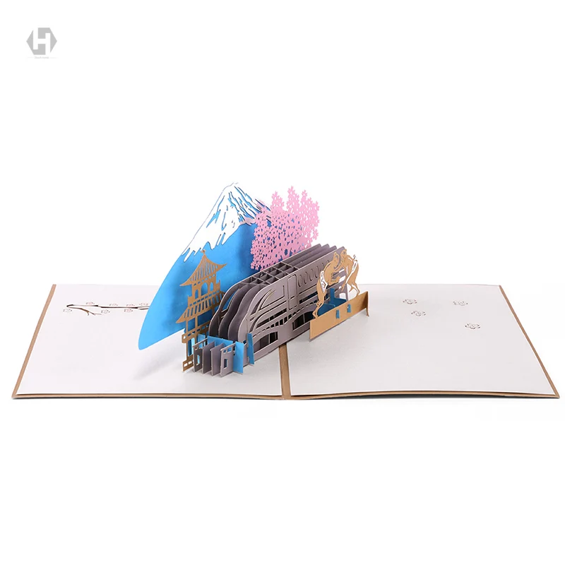 Ориентир здание 3D Япония Fujiyama всплывающие поздравительные открытки лазерная