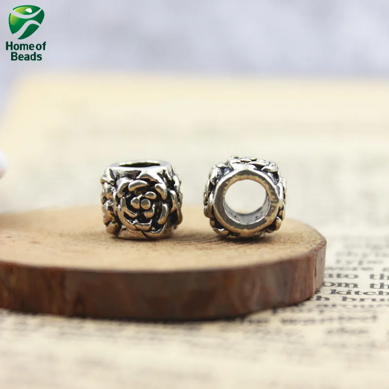 С большими отверстиями кулоны А розовое Форма барабан DIY старинное серебро Цвет