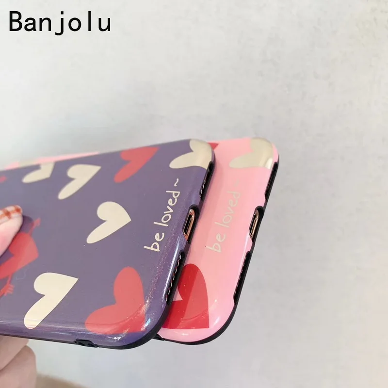 Banjolu New Cute Litter Love Heart Pattern Soft Phone Case for iPhone X XR XS MAX 8 7 6 6s Plus Simple Back Cover |