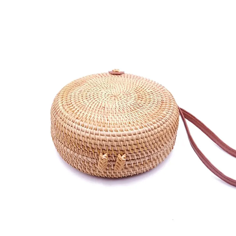 Плетеная пляжная Соломенная Сумка слинг круглая летняя плетеная Сумочка через