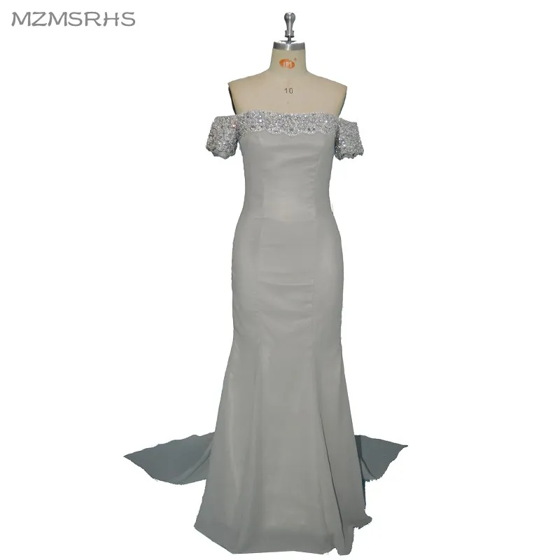 Элегантное Вечернее Платье с открытой спиной роскошное серебристое