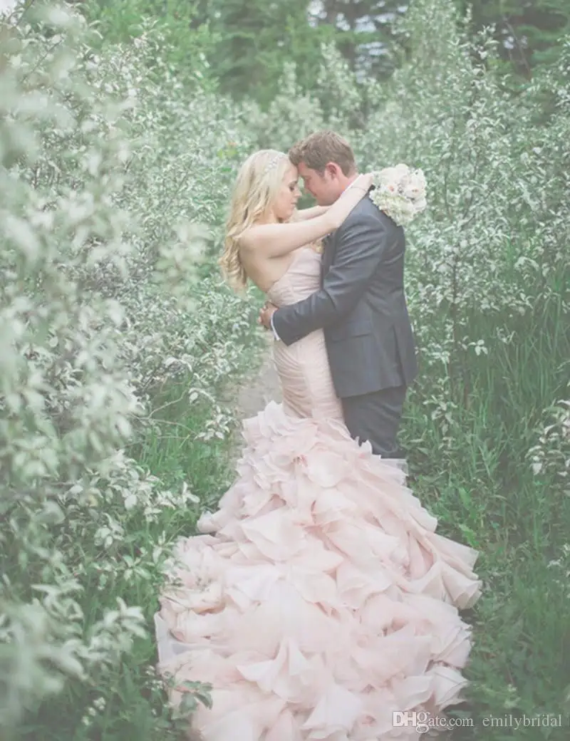 Модест Румяна Розовые Свадебные Платья Русалка Лонг Часовня Поезд Спинки