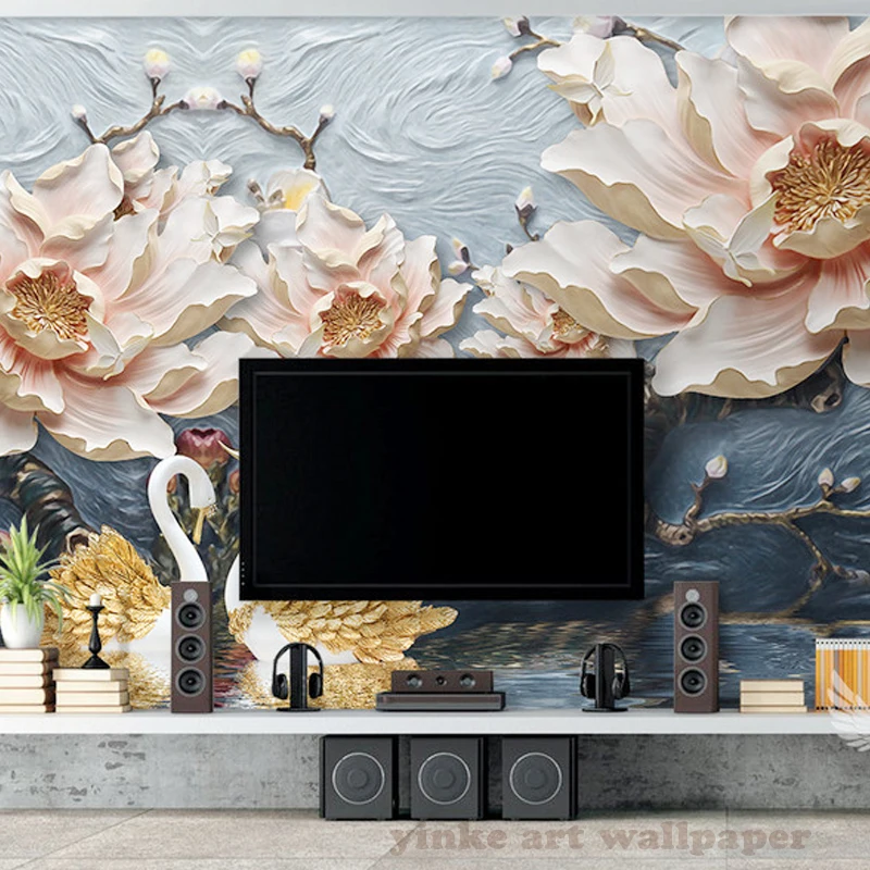 Объемные стереоскопические обои на заказ рельефные с европейскими цветами