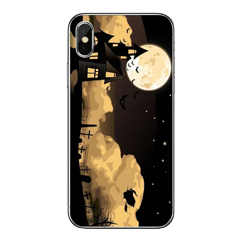 For Samsung Galaxy Note 8 9 S9 S10 A8 A9 Star Lite Plus A6S A9S TPU Transparent Cover Halloween Witch Flying Broom Over Moon Art |