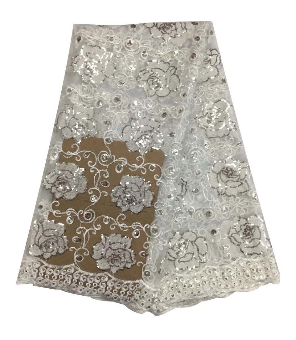 5yards High Quality Flower Sequin Tulle Lace Fushia Pink Embroidered African Dress Fabric pl1012 | Дом и сад