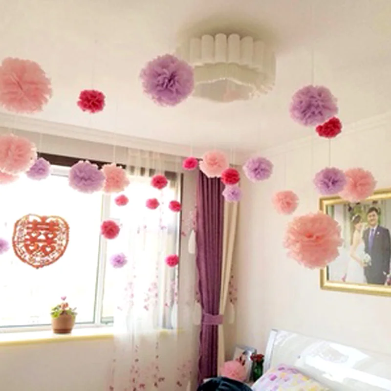 15 шт. " 6" "(10 см 15 см 20 см) тканевая бумага Pom Poms смешанные цвета цветок целующийся шарик-помпон для Свадебные вечерние украшения дома