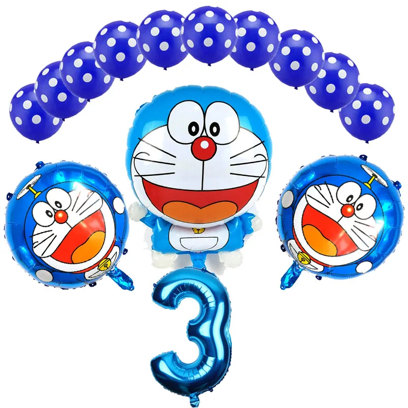 14 шт./лот мультфильм Doraemon воздушные шары из фольги День Рождения украшения 16 дюймов синий и розовый номер и точка латекса много детские игрушки