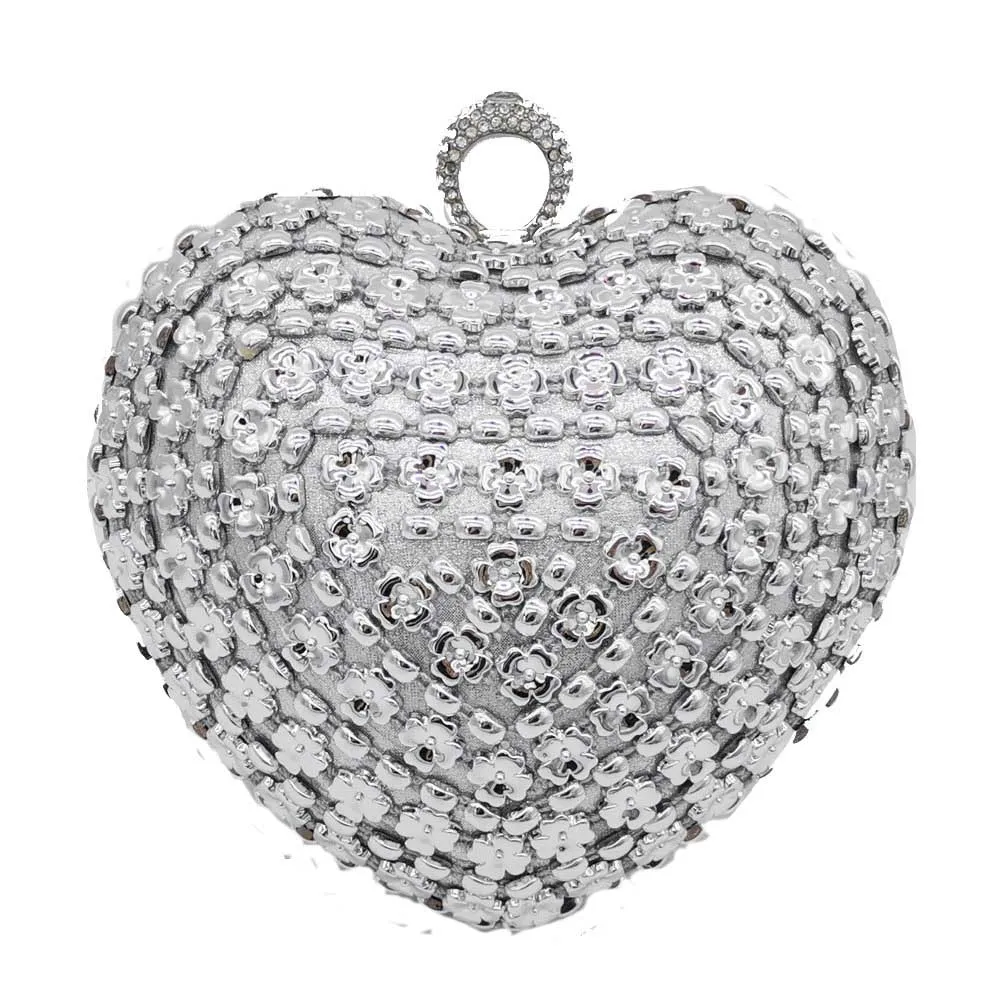 Silver Heart Clutch Бутик De FGG женский перстень клатч сердце вечерние сумки коробка на костяшки металлические сумки свадебный вечерний коктейльный цветок сумка - Цвет: Silver Heart Clutch