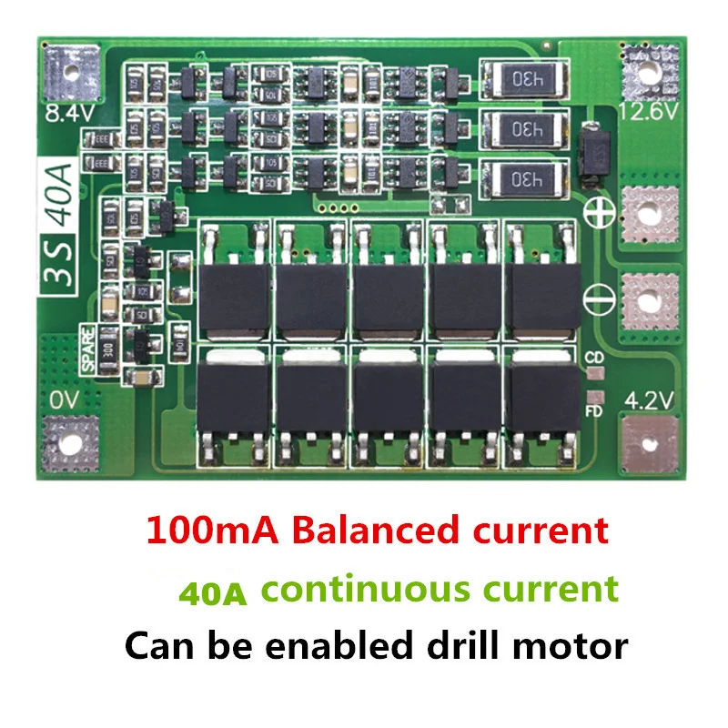 3S 40A литий-ионная батарея зарядное устройство Lipo ячеечный модуль PCB плата защиты BMS для сверлильного двигателя 12,6 в с балансом