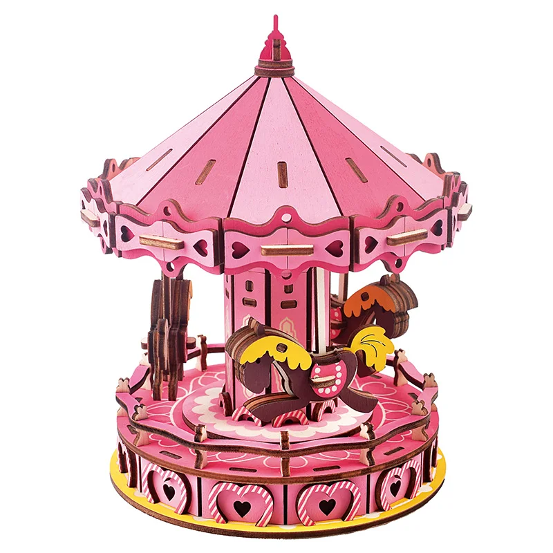 

Carousel scale wooden model DIY toys 2019 new arrival children adults Hands-on model modelismo knutselen voor volwassenen