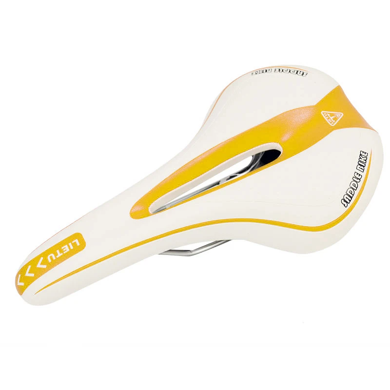 white yellow 1 xNew MTB Горный Велосипед Велоспорт П. В. Кожа Skidproof Седло Подушки Сиденья Прохладный Hollow Гонки Седло - Цвет: white yellow