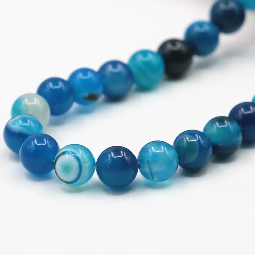6 8 10 12mm Round Natural Veins Onyx Agates Blue Loose Beads Carnelian Pick Size for Jewelry Making DIY Findings 15inch A350 | Украшения и