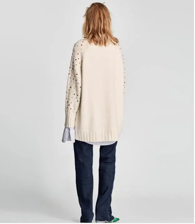 2018 autumn Women Sweater Pearl Beading long Sleeves Sweaters o-neck loose Knit Pullovers sweater | Женская одежда