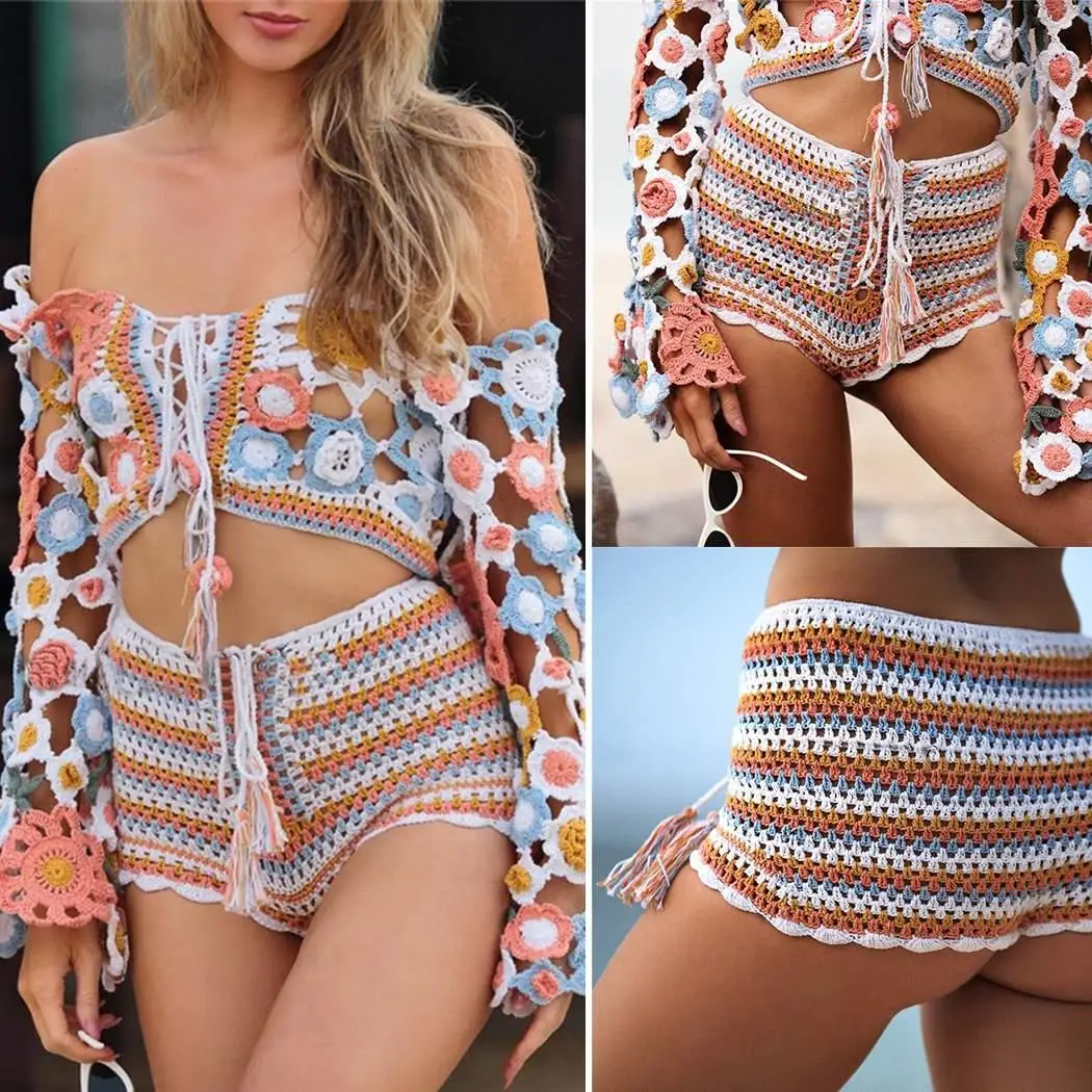 Новые модные женские туфли трикотажные открытое кружевное натуральный вязаный