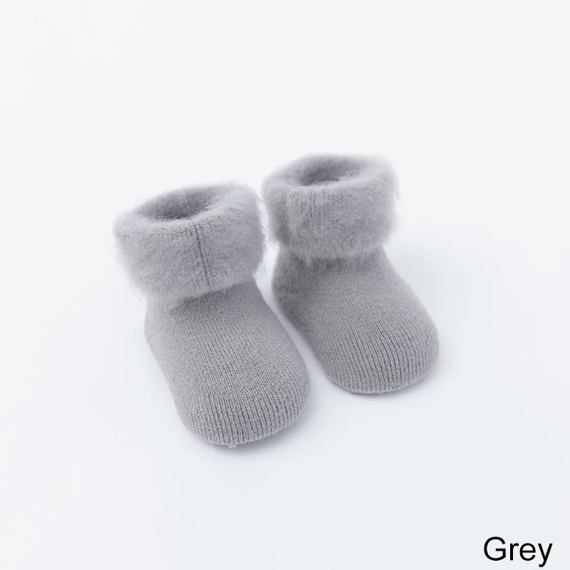Grey REAKIDS/зимние толстые детские махровые носки теплые хлопковые милые носки для новорожденных мальчиков и девочек Нескользящие носки-Тапочки аксессуары для малышей - Цвет: Grey