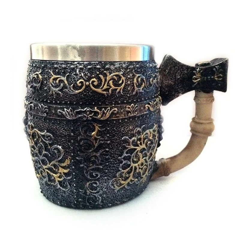 3D кружка из нержавеющей стали топор Череп рыцарь рукоятка смола Викинг воин
