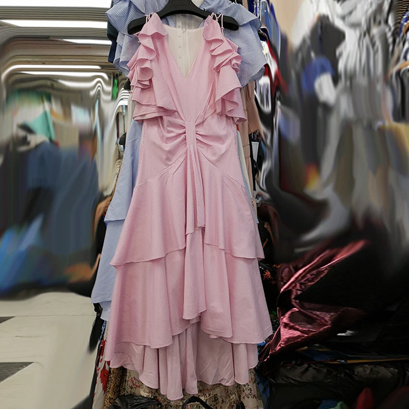 Новое модное подиумное дизайнерское платье 2019 женское с v-образным вырезом и