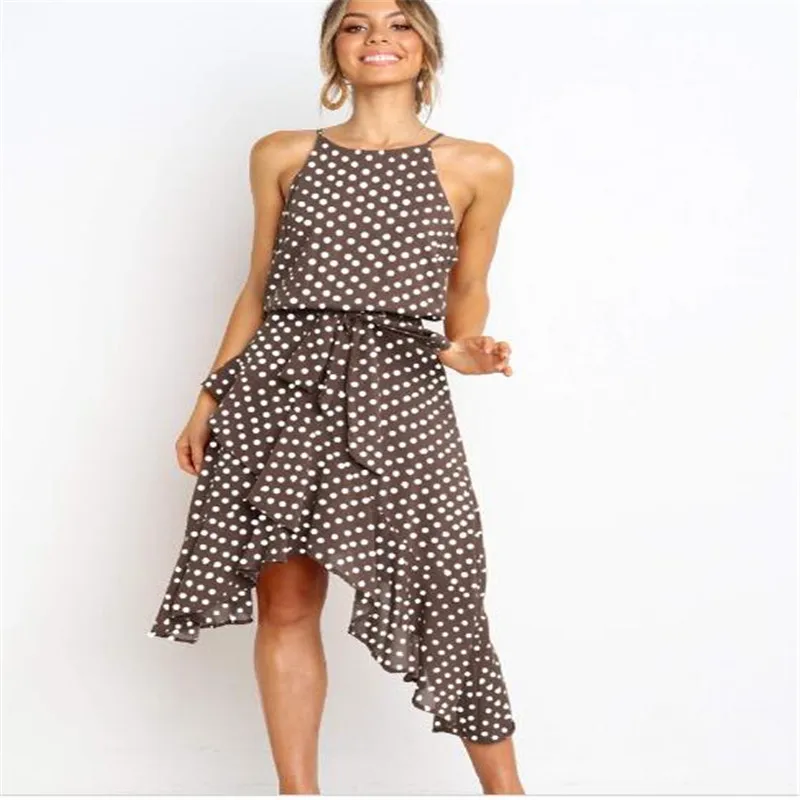 Лидер продаж 2019 летнее модное асимметричное женское платье в горошек вечерние