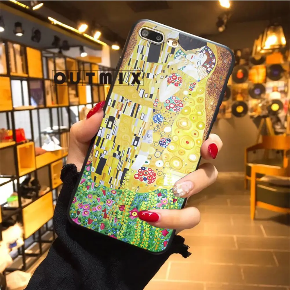 Чехол OUTMIX The Kiss By Gustav Klimt Caso Fall Przypadku Coque Cover для IPhone X 10 XS max XR 6S 6 7 8 Plus | Мобильные