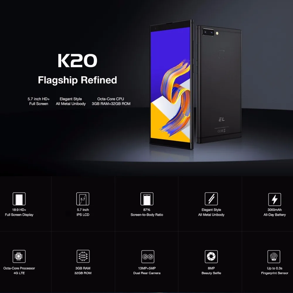 KXD EL K20 Android 8 1 мобильный телефон 5 7 &quot ВЫСОКАЯ ЧЁТКОСТЬ MTK6750 Octa Core 3 Гб оперативной