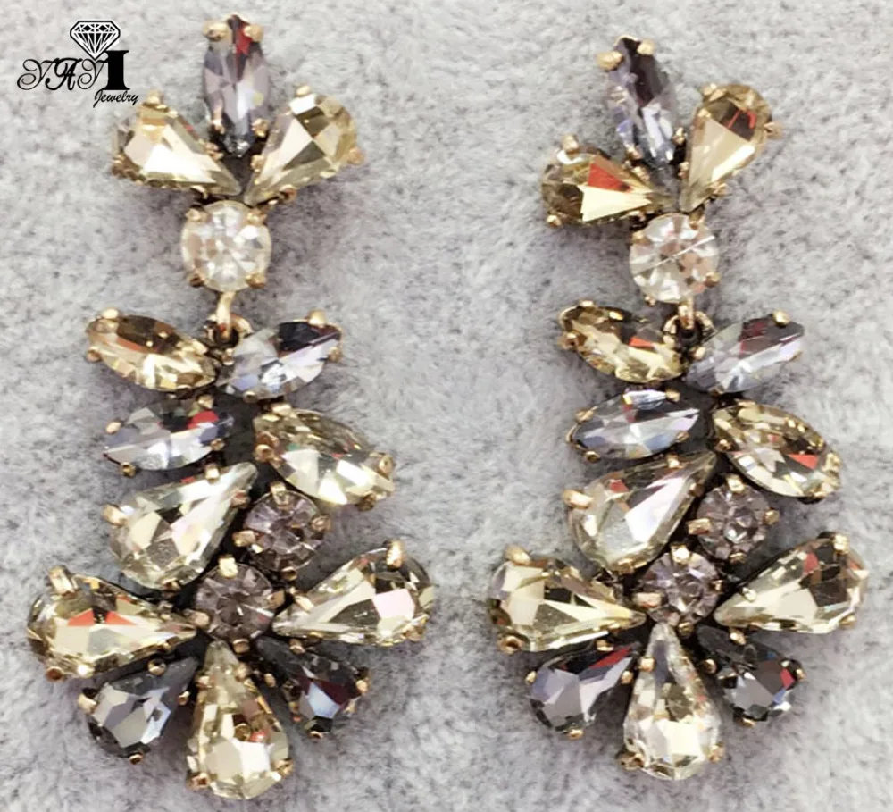 YaYi Jewelry Fashion Multi Glass Rhinestone Dangle Crystal Earring Women's Ancient Gold Color Gem Earrings Gift | Украшения и