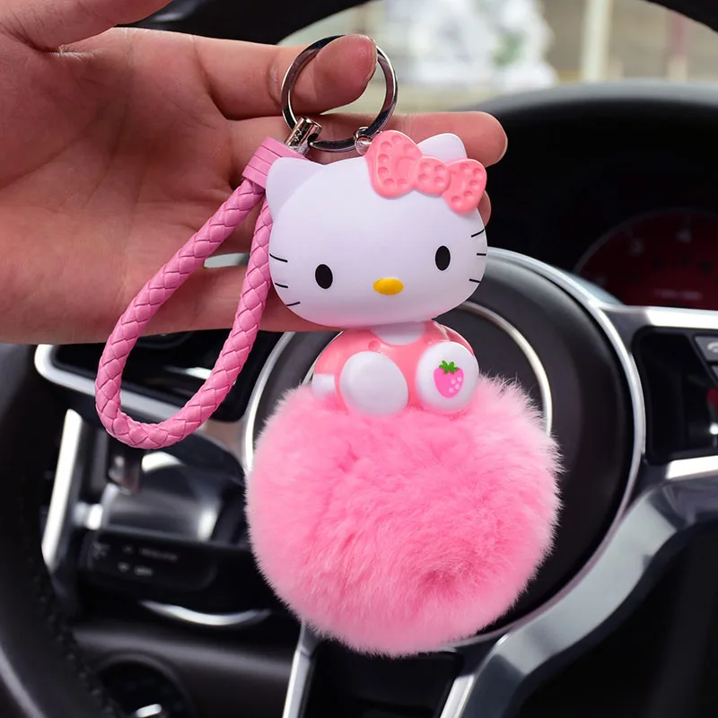 Кожаный брелок для ключей в виде медведя из мультфильма «hello kitty», «hello kitty», «Lucky Cat», пушистый кролик, помпон, брелок для ключей, кольцо-держатель - Цвет: Type 2