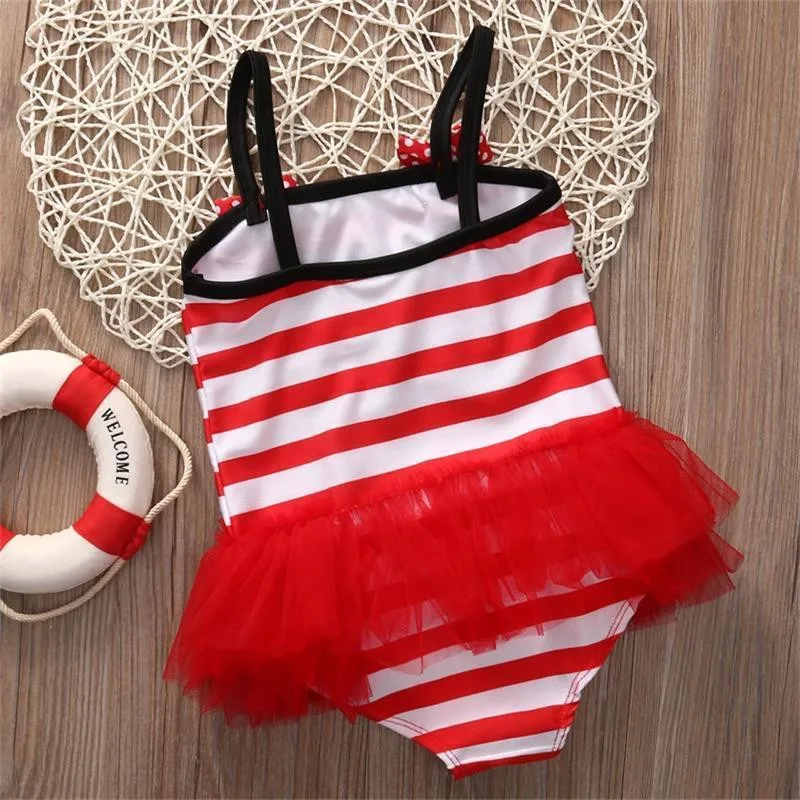 Женский цельный купальник в полоску с Минни Сетчатое платье милая пляжная одежда
