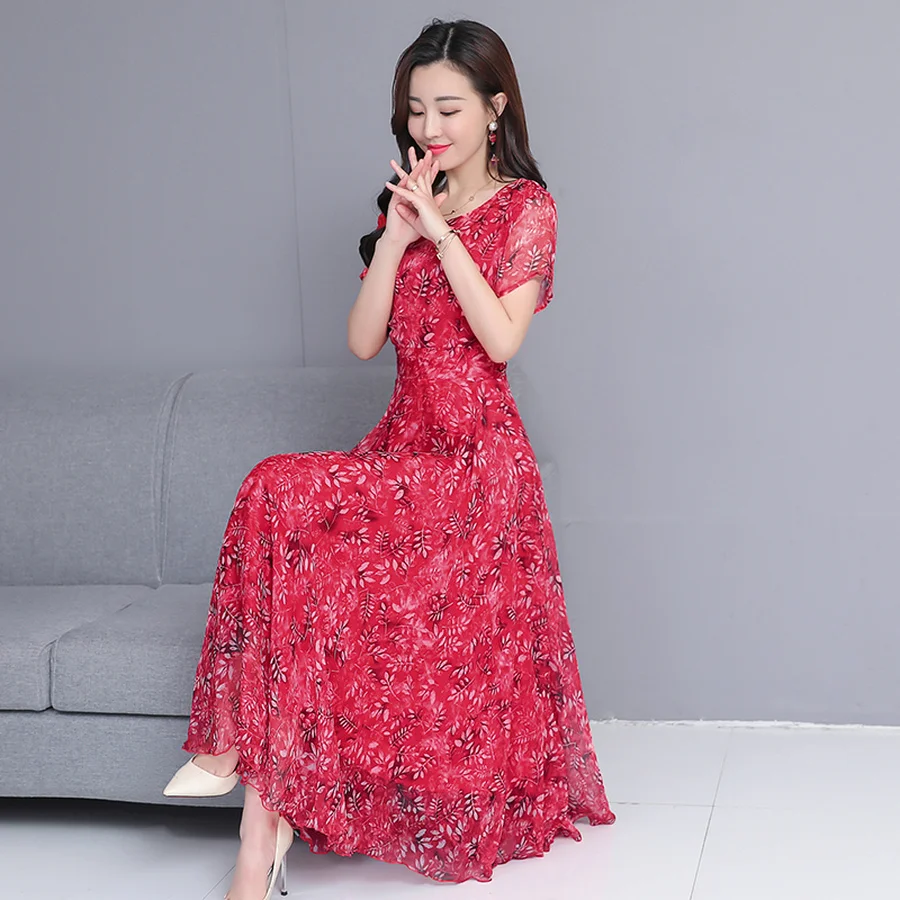 2020 корейское винтажное цветочное шифоновое Бохо Макси платье Лето 3XL размера