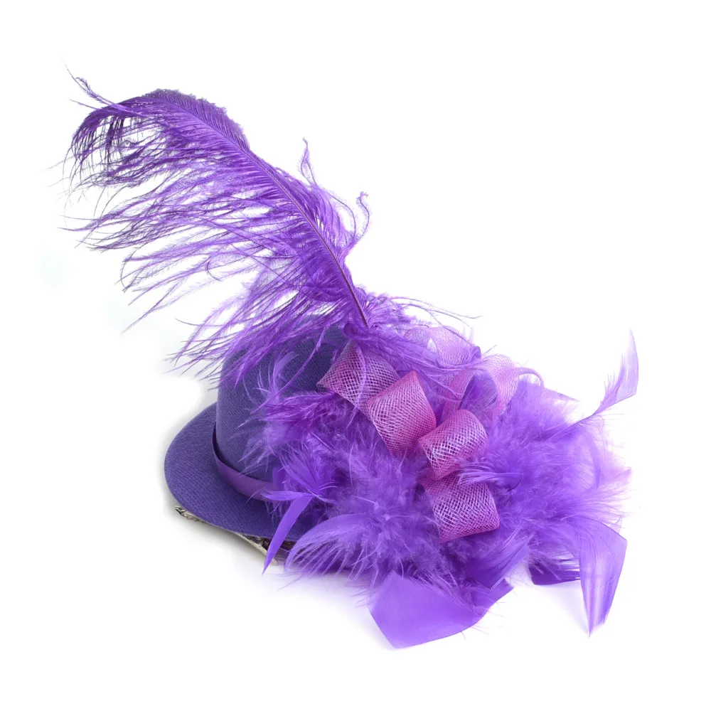 New Hot Sale Solid Adult Women Feather Mini Top Hat Organza Mesh Hair Clip Fascinator Wedding Bridal Party Brides Accessories |