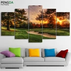 Модульные картины, настенная Картина на холсте, принты, 5 шт., деревья для гольфа, закат, пейзаж, постер, комната, домашний декор, рамка PENGDA