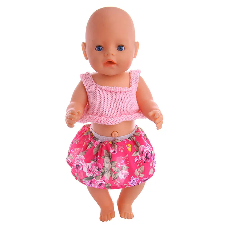 Одежда для куклы Розовый шерстяной жилет + юбка с цветами подходит американской 18