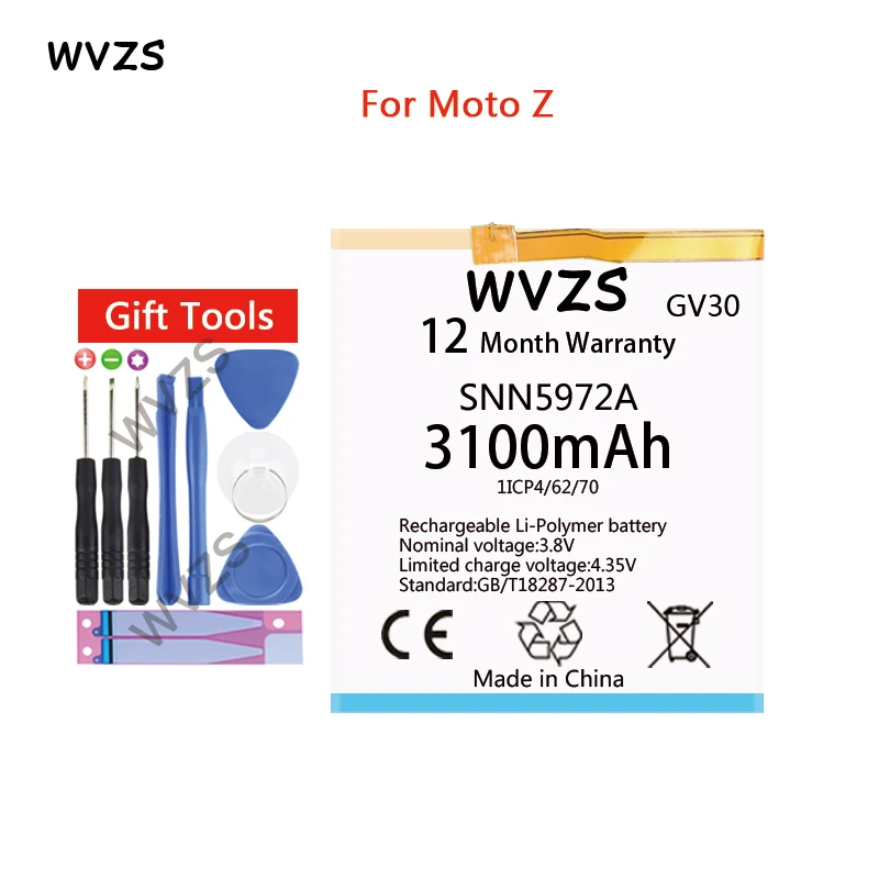 Wvzs 3100 мАч литий-полимерный аккумулятор GV30 SNN5972A для Motorola Moto Z XT1650-01 XT1650-03 XT1650-05 GV40