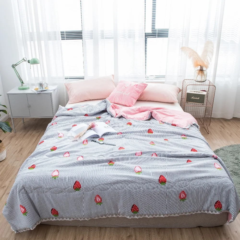 Цельное помытое летнее хлопковое покрывало кондиционер одеяло с рисунком