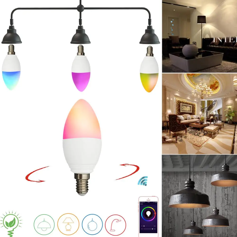 Смарт лампы в форме свечи лампочки E14 многоцветный WiFi умный светодиодный свет